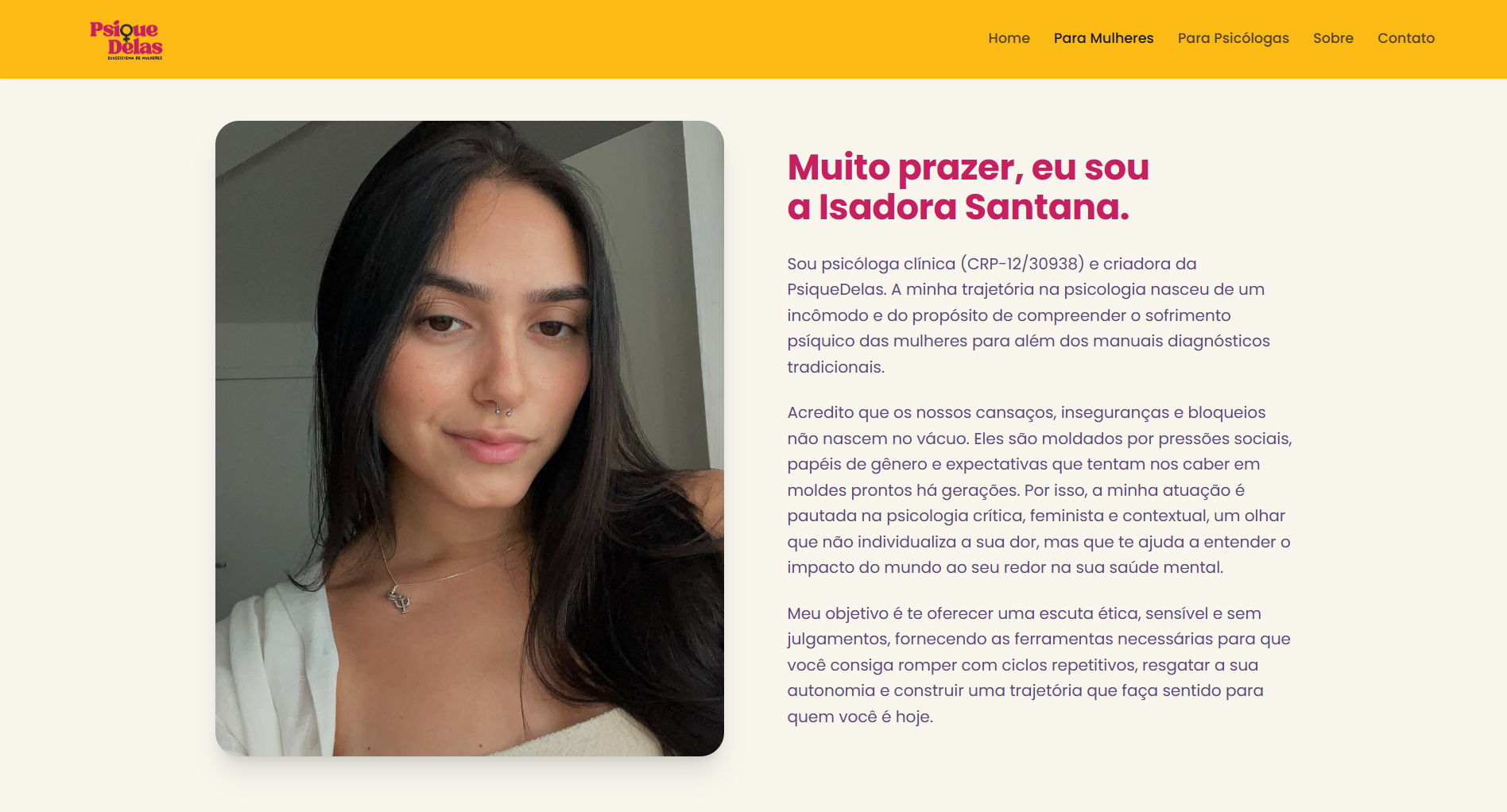 Página de apresentação da psicóloga no site PsiqueDelas