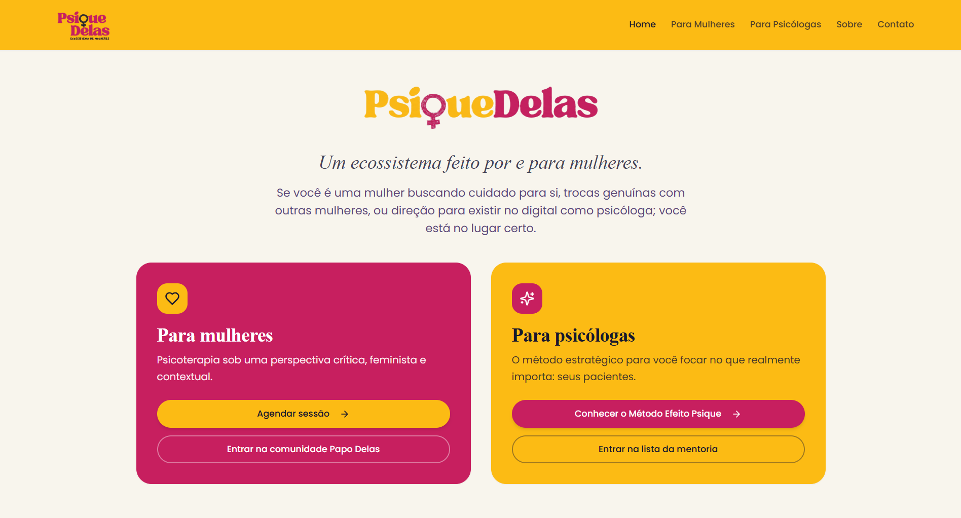 Página inicial do site institucional PsiqueDelas desenvolvido pela RevoluTech